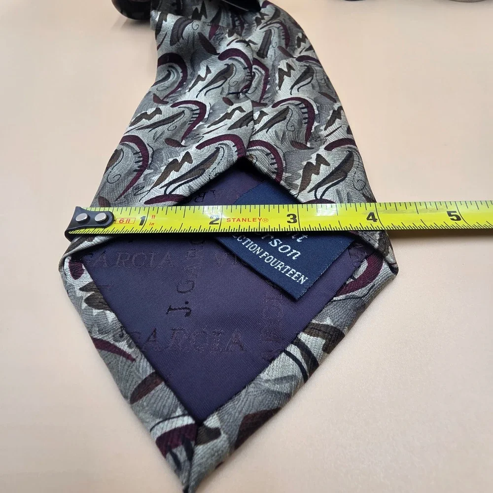 J. Garcia Mens Silk Tie Grey Burgundy Abstract Art Neckwear Collection Fourteen